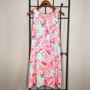 Lilly Pulitzer Love Birds Tropical Print Fit and Flare Dress Sz L